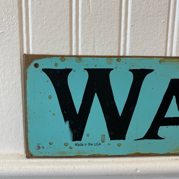 DISCONTINUED Vintage Anthropologie Mummert Sign Co. Aqua Metal “Washroom” Sign - Picture 4 of 7